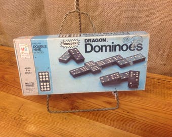 Vintage Wooden Dragon Double Nine Dominoes
