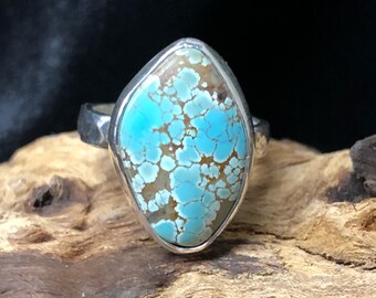 Sterling Silver & Sky Cloud Turquoise Statement Ring Size 6.5