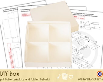 Ebook box template and tutorial, 4 squares, giveaway box, gift box, divided box, DIY Box
