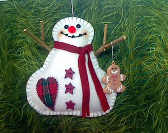 Snowman Ornament with Gingerbread Boy | Tree Ornament | Christmas Decoration | Wool Felt Snowmen | Handmade Gift |Winter Decor |Size 5 - #3