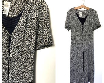 Vintage Minimalist Dress 90's Dress Hippie Dress Boho Dress Grunge Dress Long Dress Festival Revival Dress Blue Dress White Size 14 Large