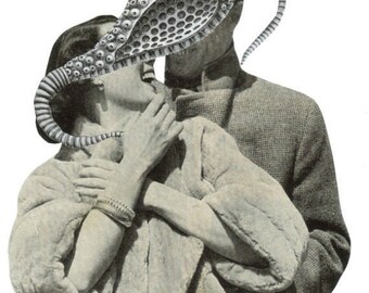 Surreal Art, Original Collage, Weird Love, Strange Couple, Odd Artwork