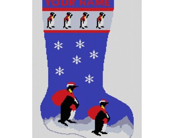 Personalized Penguin Needlepoint Christmas Stocking Canvas