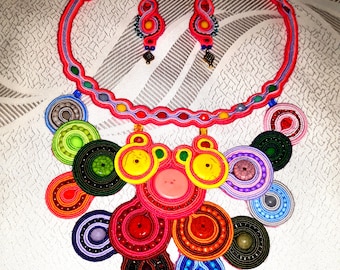 Handmade colorful soutache necklace with earrings sets