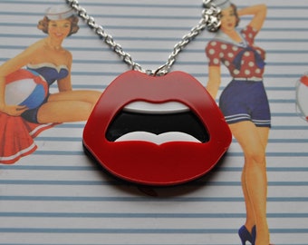 Red Lips Necklace // Mouth Necklace // Kiss Necklace