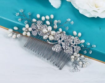 Taylor - Freshwater Pearl and Rhinestone Bridal Comb