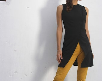 The Woman WARRIOR TUNIC - Black Womens tunic, Asian style vest, jacket for Women, Womens vest, Office fashion, plus size Women Wear