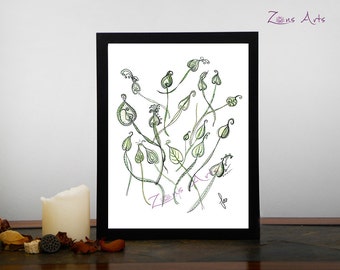 Leaf print, 8 x 10, 8-5 x 11 L'ENVOLÉE De Feuilles, Art print, Zen illustration green leafs, several formats.