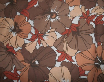 Vintage Retro 1970s Brown White & Copper Floral Flower Pattern Double Flat Sheet By Dorma (Bedroom Bed Bedding)