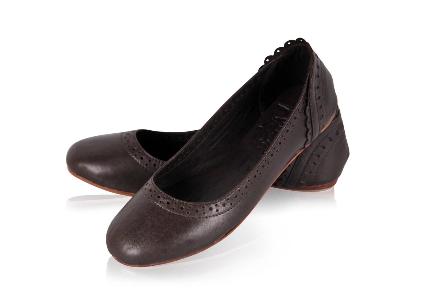 brown leather ballerina flat shoes