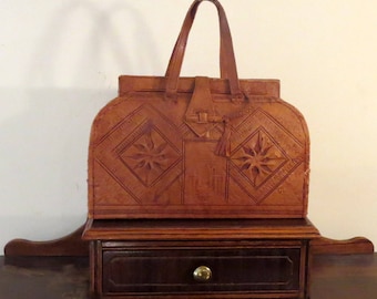 Dads Grads Sale Vintage Tooled Brown Leather Doctor Satchel With Dual Handles - VGC - Very Nice