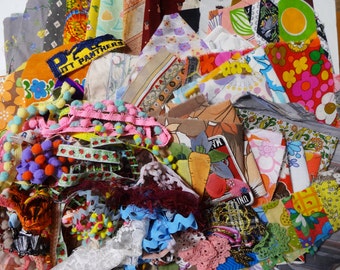 500g 1.1lb Remnants Destash Vintage Fabric Trim Lace Scrap Lot for crazy quilt