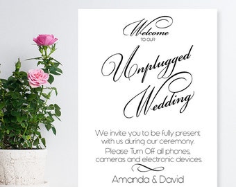 Unplugged Wedding Personalized White Canvas Sign (PPD447)