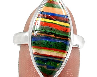 Rainbow Calsilica 925 Silver Ring Jewelry s.8