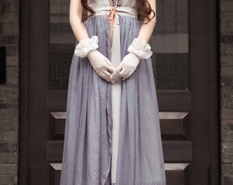 Vintage Retro Summer Maxi Dress Empire Waist Regency Jacquard Dress Set