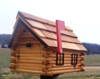 Log Cabin Mailbox, Cedar wood, handmade, Amish