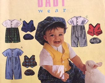 BABY CLOTHES Sewing Pattern ~ Romper Jumpsuit Vest & Hat 4 Sizes 9166 OOP