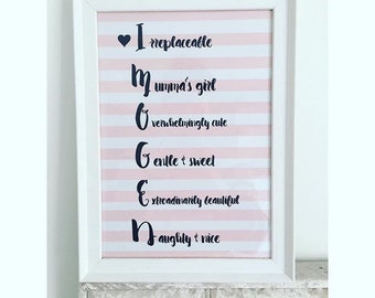 Personalised and striped name print.