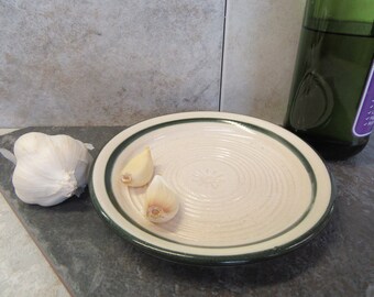 garlic plate, grater plate, White & Green plate, made in Montana, pottery grater, chocolate grater, hard cheese grater, plate