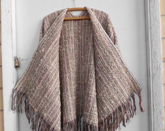 Hand Loomed & Woven Lavender Mauve Cream Poncho