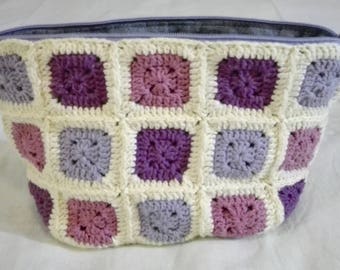 crochet patchwork zippered pouch
