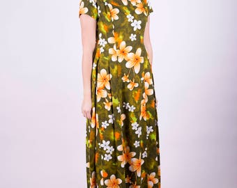 Maxi Dress 60s Dress Floral Dress Summer Dress Retro Dress Party Dress Printed Dress Hawaiian Dress Long Dress Casual Hippie Dress Sz: M