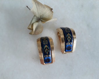 1980s Michaela Frey clip-on earrings | 80s gold plated enamel blue clip-on