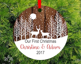 Our First Christmas Ornament First Christmas Married Mr & Mrs Ornament | Woodland Deer Ornament | Fawn Holiday Ornament | 1st Christmas Gift