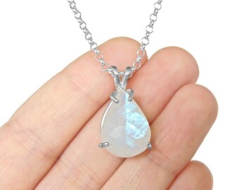 Rainbow Moonstone Necklace in Sterling Silver - Moonstone Pendant - Jewelry