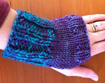 SALE: Purple, Blue & Green Fingerless Gloves
