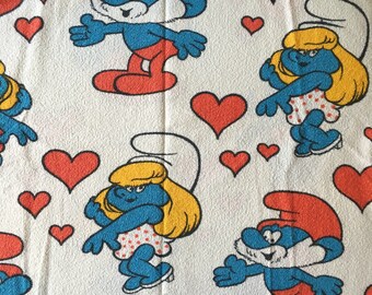 Vintage terry Smurf fabric - 130x60 cm.