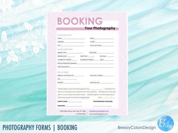 Session Booking Form Photography Forms Printable Editable