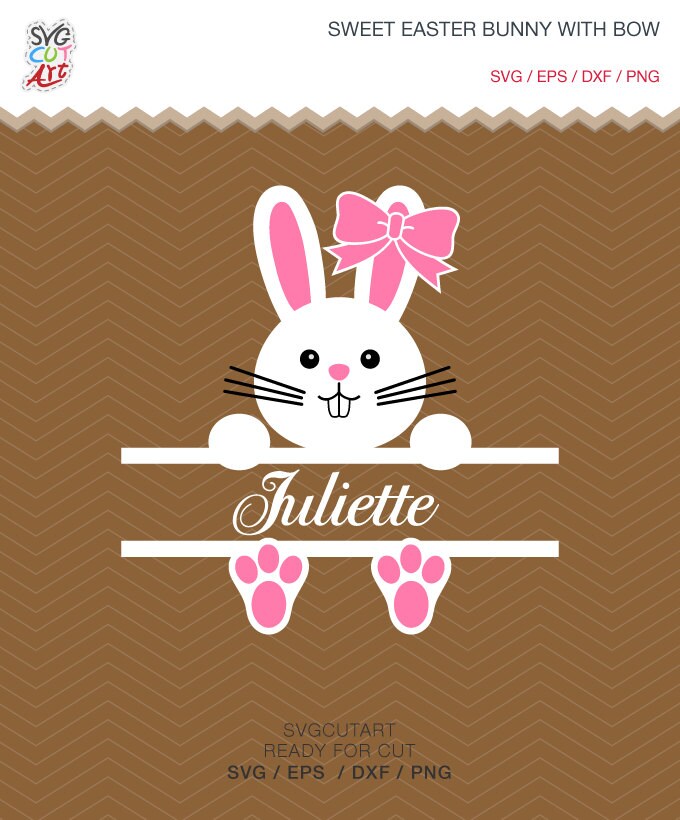 Download Sweet easter bunny Split Bow Frame rabbit DXF SVG Cut File