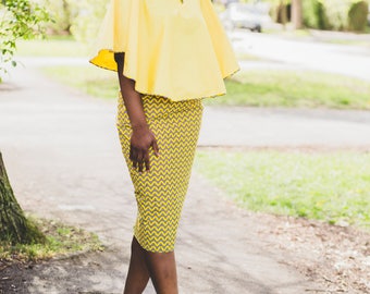 Alero African fitted skirt and cape top