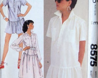 McCall's 8575, Nancy Heller, Misses Dropped Waist Dress Pattern, Size 8, UNCUT