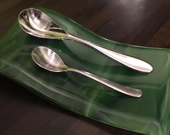 Emerald Green Fused Glass Spoon Rest - Kitchen must have - designer chic