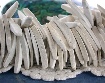Coconut Shell Beads, Coco Beads, White Coco Tusks, Coconut Stick Beads, Natural Beads, Recycled Beads NAT-242