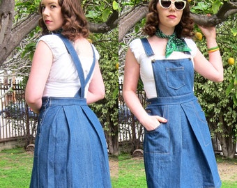 1940s/1970s Style Denim Jumper / Overalls Dress