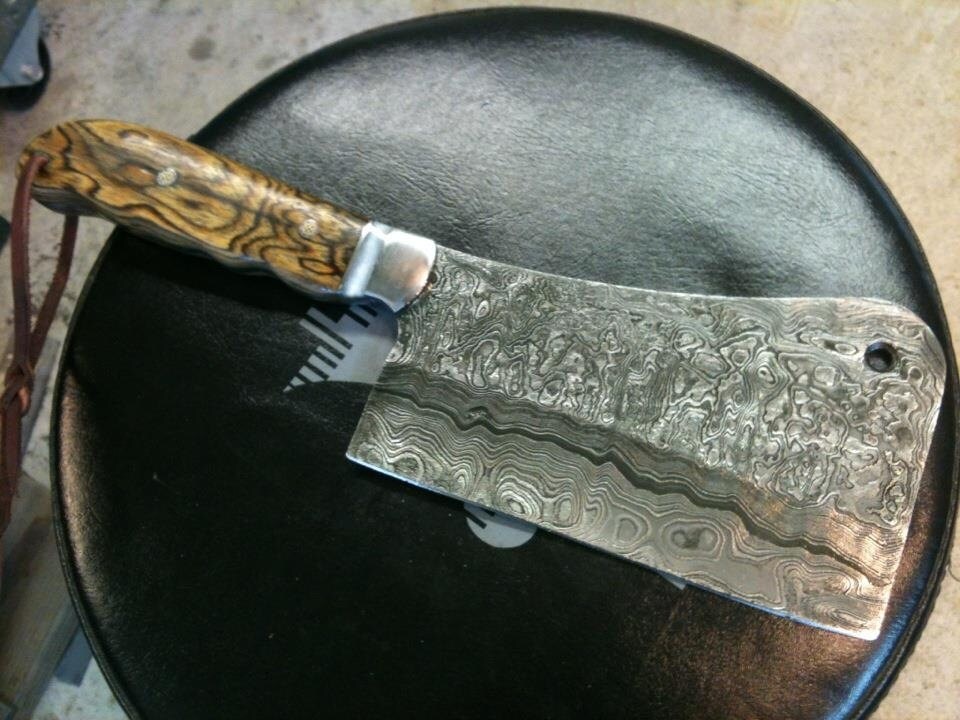 Custom hand made knife Damascus steel meat cleaver several
