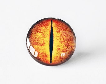 25mm handmade glass eye cabochon - orange reptile or dragon eye - standard profile