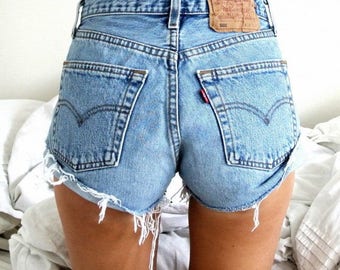 Vintage Levi’s 501 High Waisted Denim Shorts | Frayed Levi Festival Cut Off Shorts | All Sizes