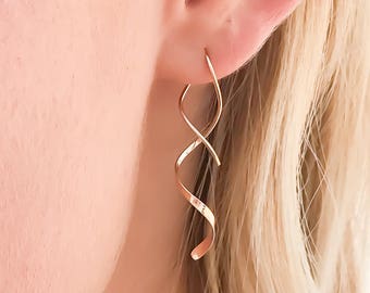 Gold Spiral Earrings, Gold Filled Earrings, Threader Earrings, Gold Earrings, Minimalist Earrings, Gift for Mom, Dangle Earrings
