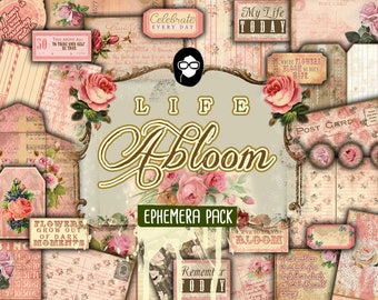 Paper Ephemera Kit - Life Abloom Ephemera Pack - 8 Page Instant Download - altered art kit, junk journal kit, blank journal cards, floral
