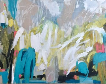 Abstract Painting Modern Art Original Mixed Media 40x 30 Deep Canvas by Karen Fields
