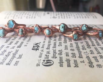 1pc Single Raw Turquoise Chip Bohemian Copper Electroformed Ring 1pc