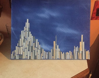 Original Absract Texture Canvas Painting. Blue City Mosaic.