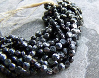 Vintage Bead-Vintage 1920s Silver Luster Jet Black Mourning Sew On Nail Head Hank-1 Hank