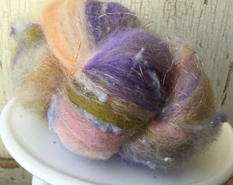 Art batt, fiber batt, spinning, felting, fiber arts, 1.2 oz, purple, peach