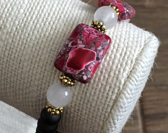 Heather: Shades of Pink rectangles and black beads with white & gold accents