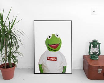 Supreme X Kermit Poster - Street Urban Artwork Print - Kermit The Frog Poster - Kermit Puppet Muppet - Size 13x20" 24x36" 32x48" #1
